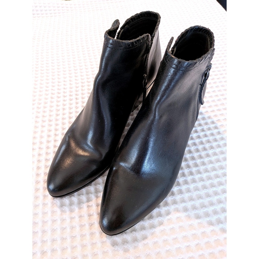 Frye & Co Womens Black Leather Pointed Toe Whipstitch Ankle Boots 11M 3472346
